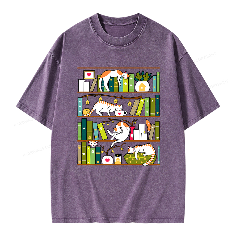 Pagewings Library Cats Unisex Washed T-shirt