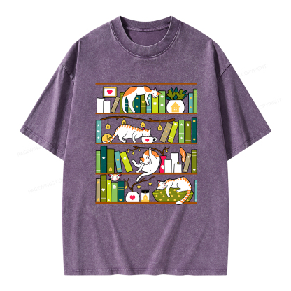 Pagewings Library Cats Unisex Washed T-shirt