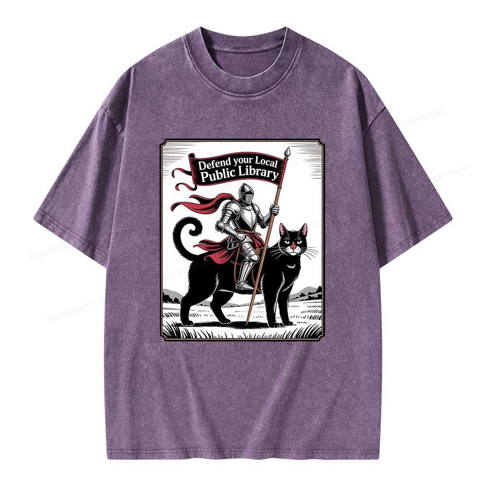 Pagewings Defend Your Local Public Library  Unisex Washed T-shirt