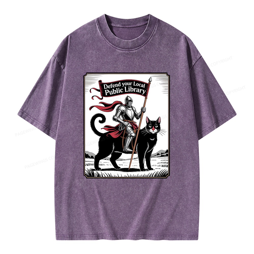Pagewings Defend Your Local Public Library  Unisex Washed T-shirt