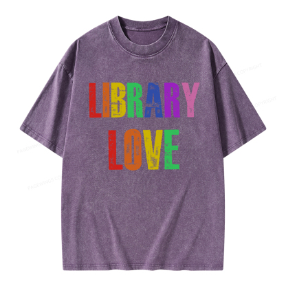 Pagewings Rainbow Library Love Unisex Washed T-shirt