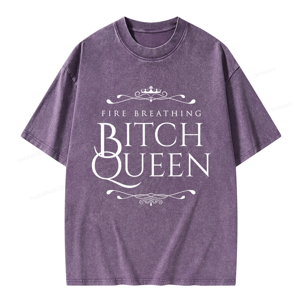 Pagewings Fire Breathing Bitch Queen Unisex Washed T-shirt
