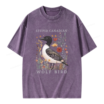 Pagewings Stupid Canadian Wolf Bird Unisex Washed T-shirt