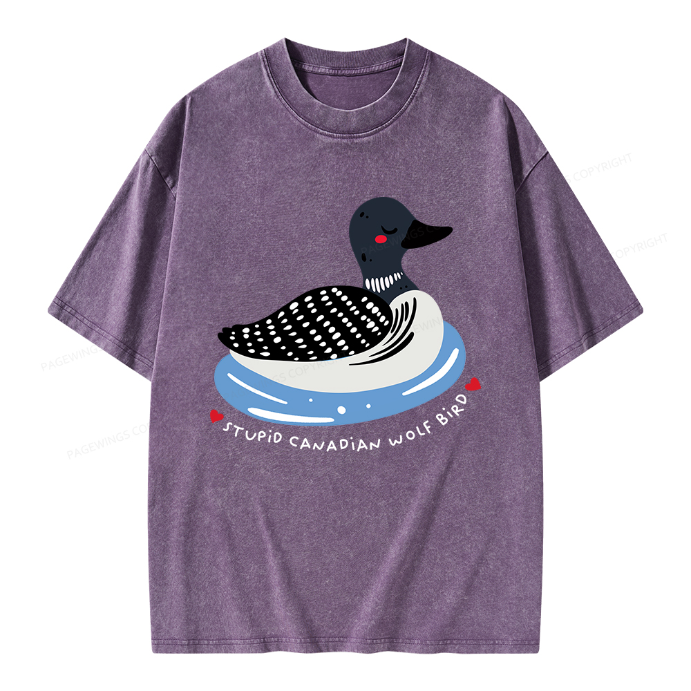 Pagewings Stupid Canadian Wolf Bird Unisex Washed T-shirt