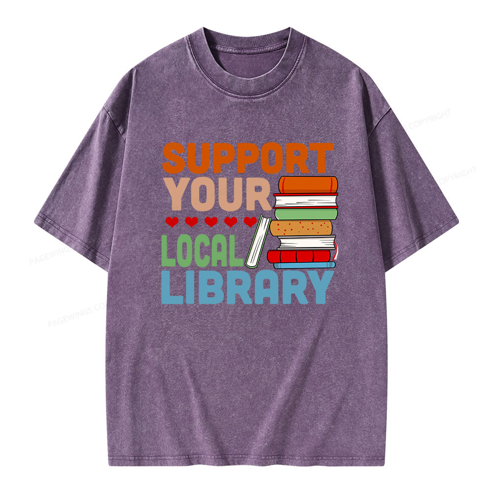 Pagewings Support Your Local Library Unisex Washed T-shirt