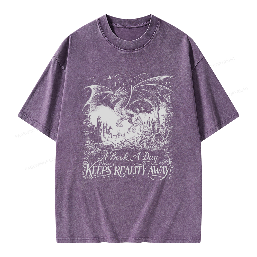 Pagewings A Book A Day Keeps Reality Away Unisex Washed T-shirt