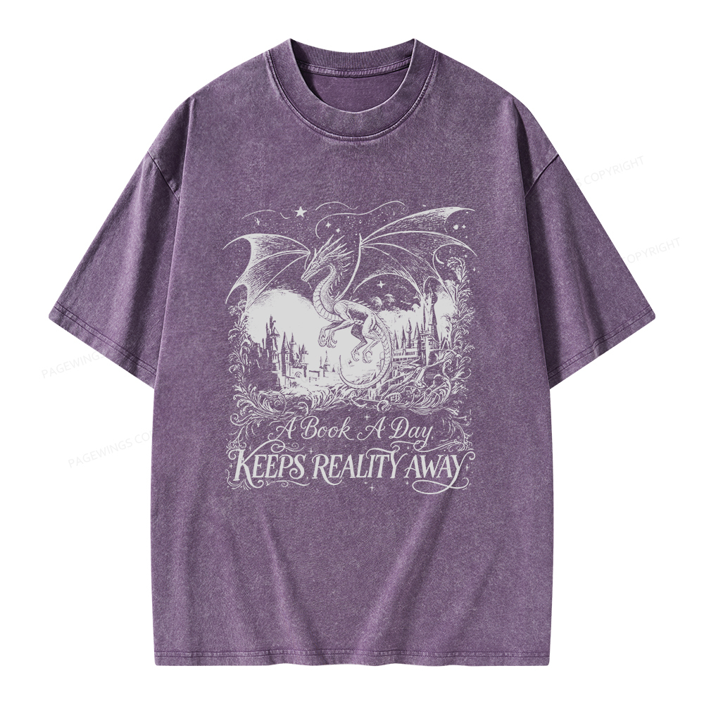 Pagewings A Book A Day Keeps Reality Away Unisex Washed T-shirt