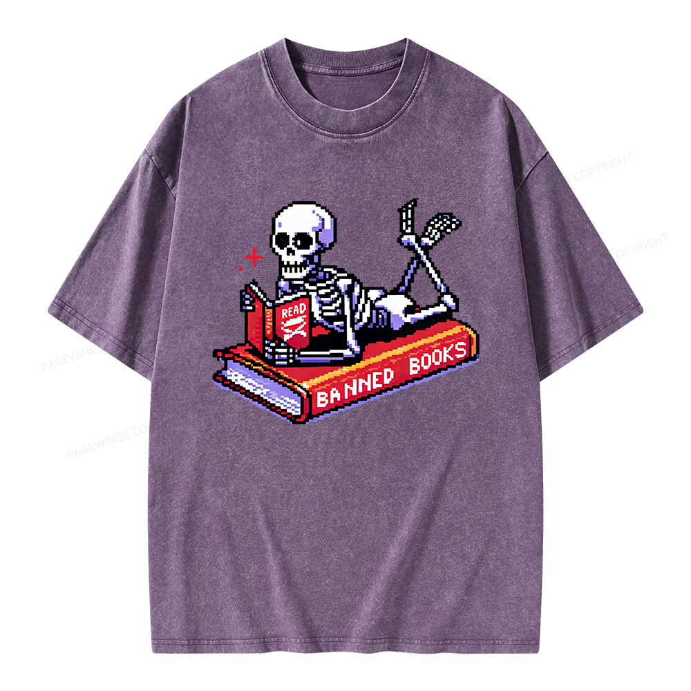 Pagewings Funny Read Banned Books Unisex Washed T-shirt