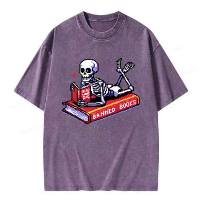 Pagewings Funny Read Banned Books Unisex Washed T-shirt