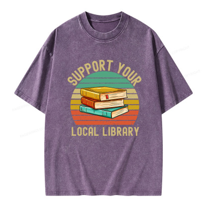 Pagewings Support Your Local Library  Unisex Washed T-shirt