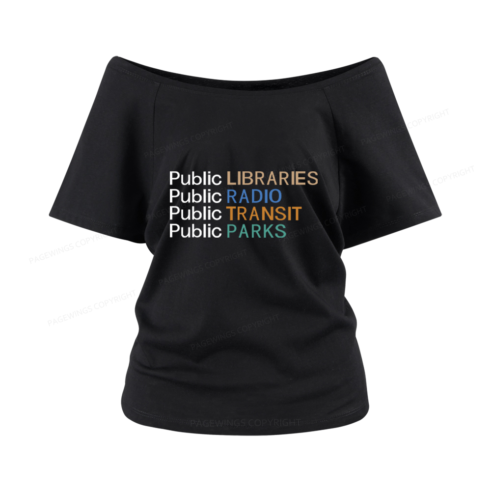 Pagewings Public Libraries Radio Transit Parks Women Off Shoulder T-shirts