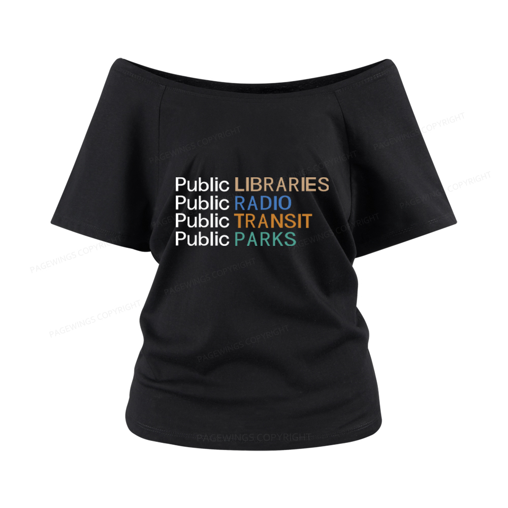 Pagewings Public Libraries Radio Transit Parks Women Off Shoulder T-shirts