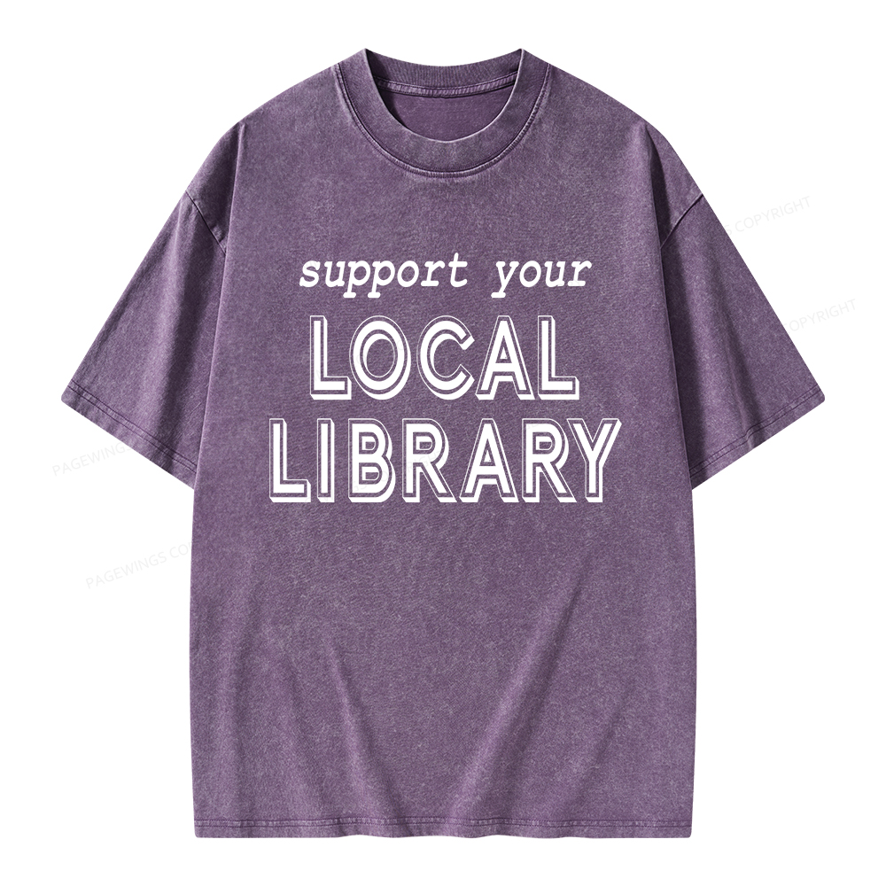 Pagewings Support Your Local Library Unisex Washed T-shirt