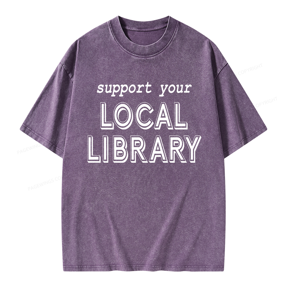 Pagewings Support Your Local Library Unisex Washed T-shirt