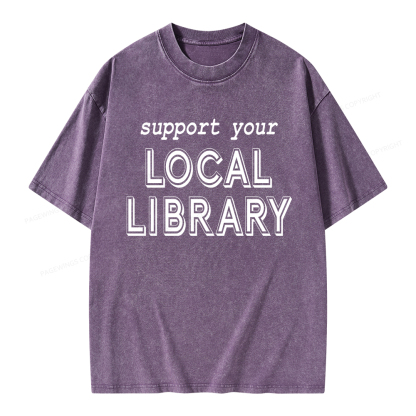 Pagewings Support Your Local Library Unisex Washed T-shirt