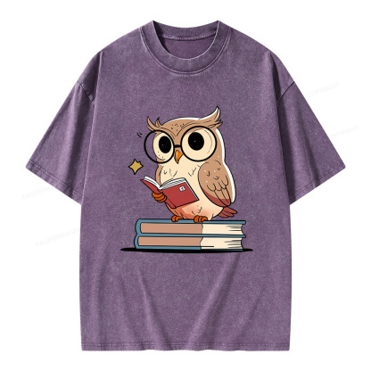 Pagewings The Owl Reader Unisex Washed T-shirt