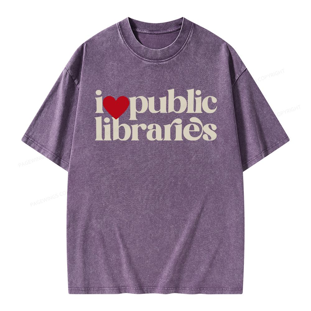 Pagewings I Love Public Libraries Unisex Washed T-shirt
