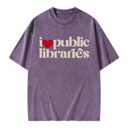 Pagewings I Love Public Libraries Unisex Washed T-shirt