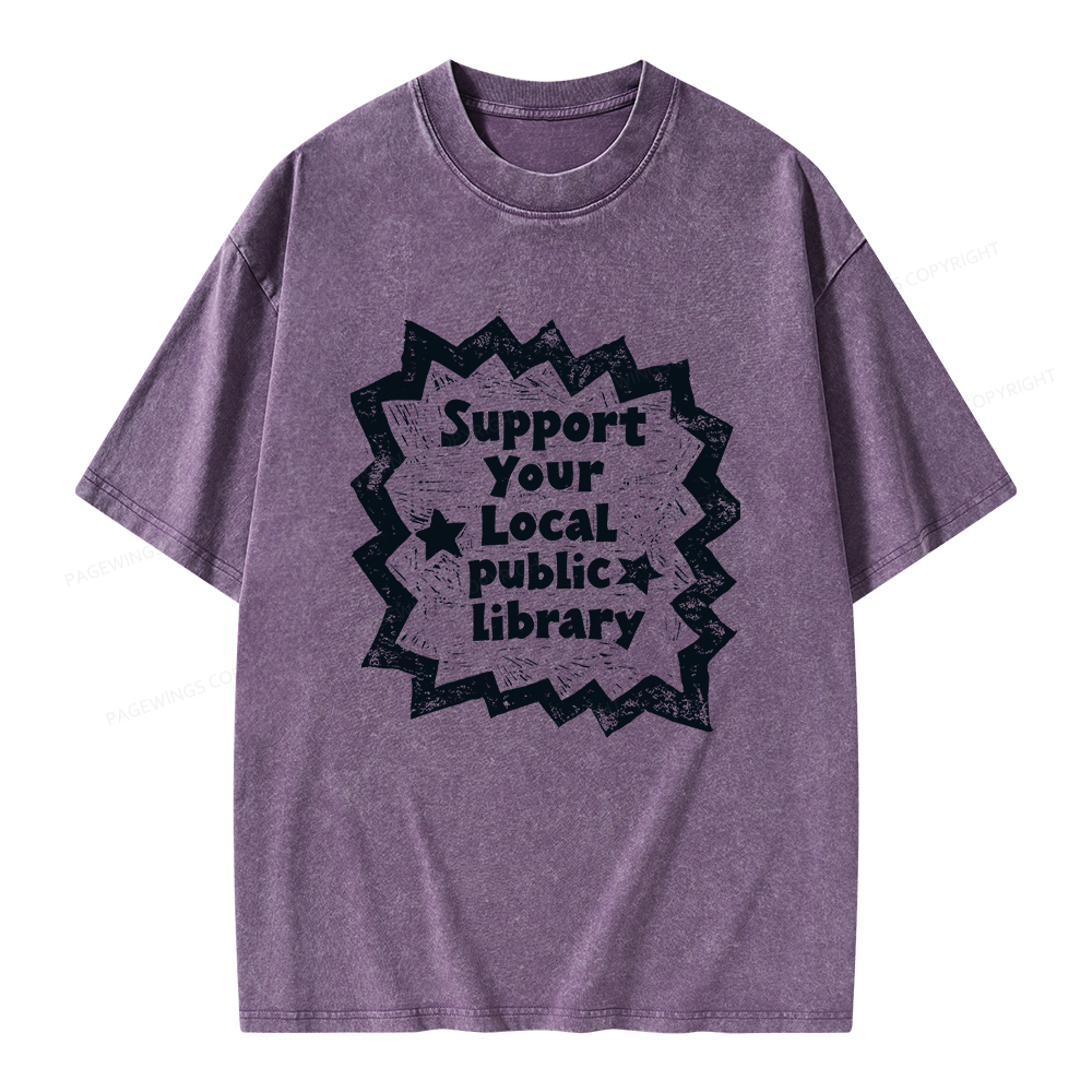 Pagewings Support Your Local public library Unisex Washed T-shirt
