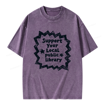 Pagewings Support Your Local public library Unisex Washed T-shirt