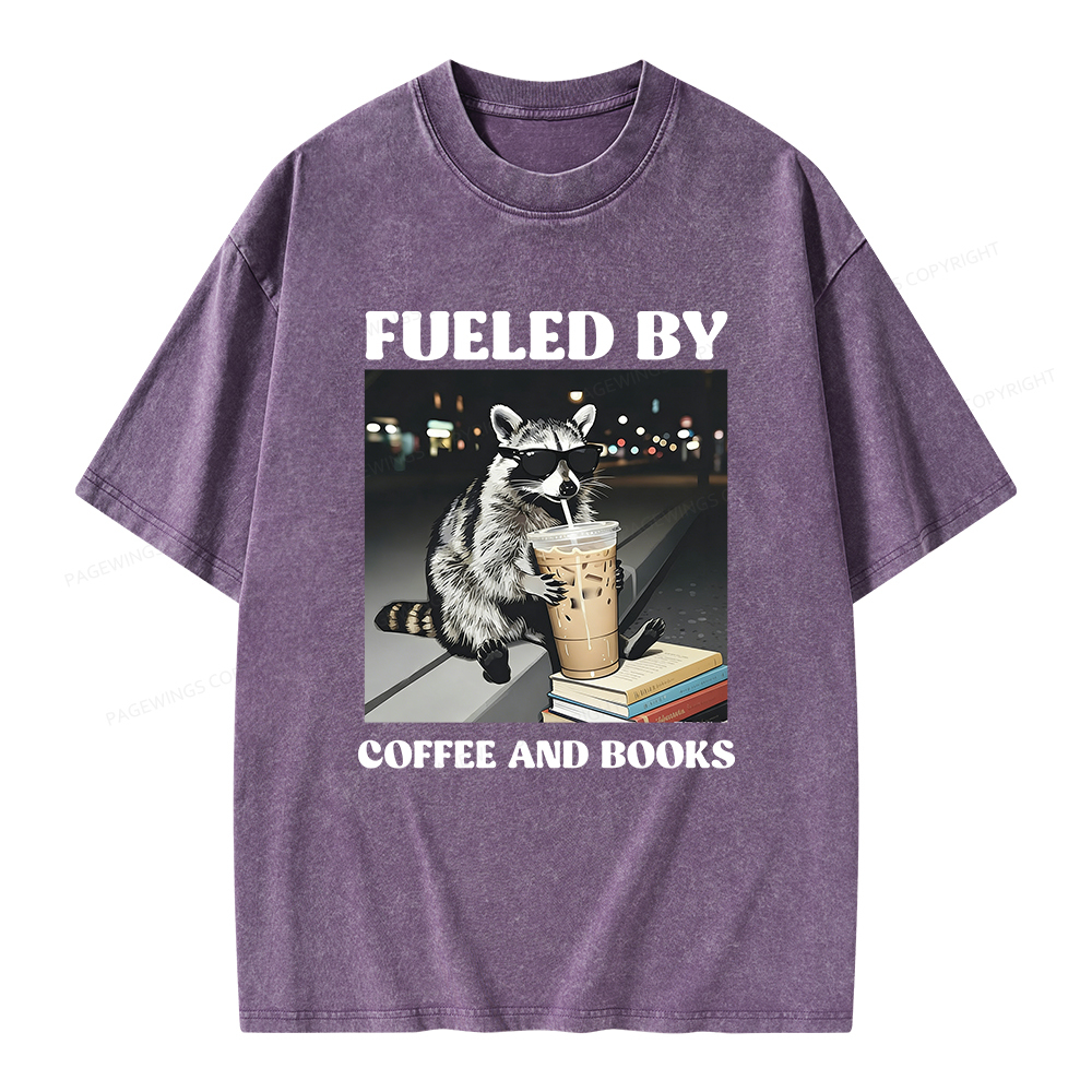 Pagewings Raccoon Reading And Drinking Iced Coffee Unisex Washed T-shirt