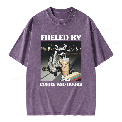 Pagewings Raccoon Reading And Drinking Iced Coffee Unisex Washed T-shirt