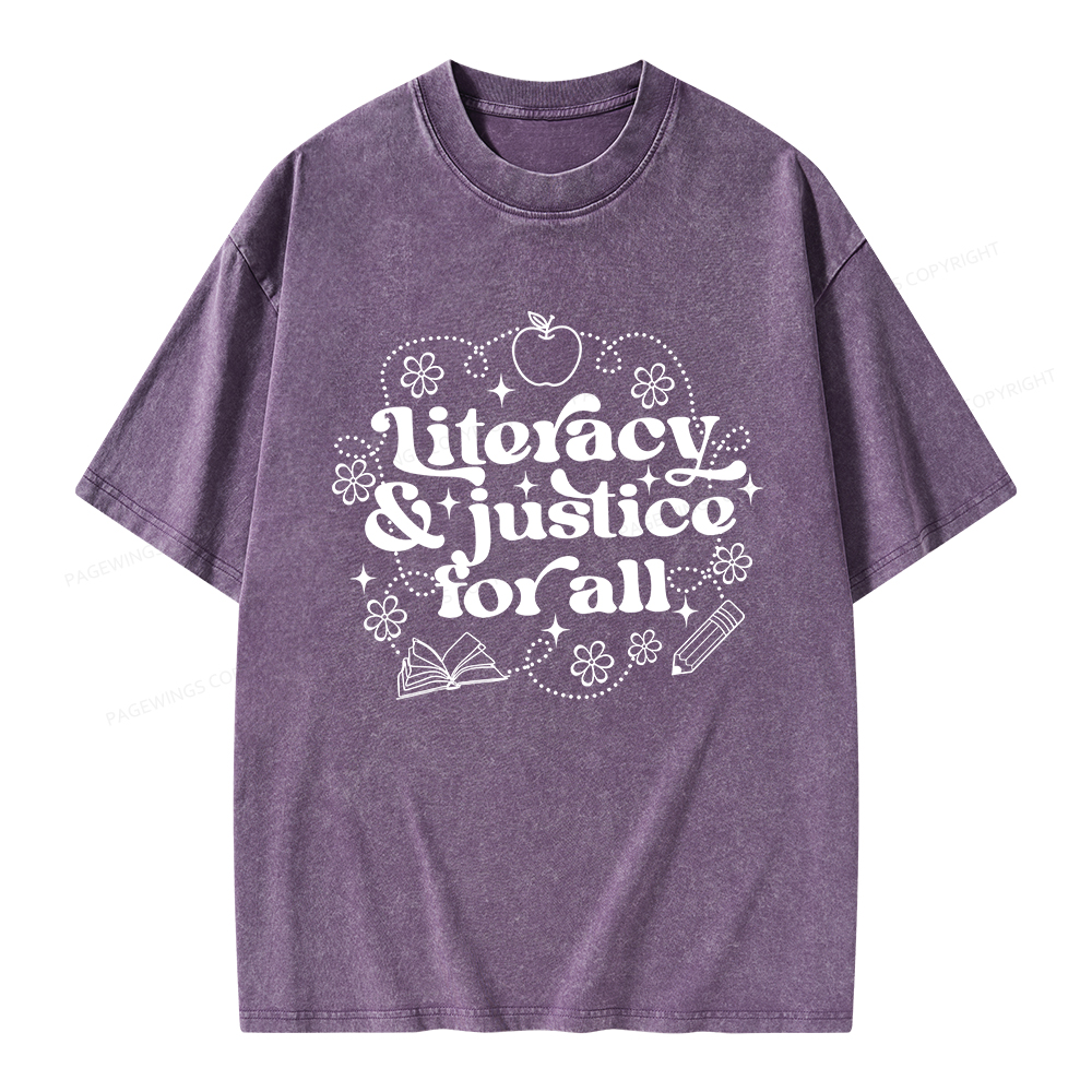 Pagewings Literacy Justice For All Unisex Washed T-shirt