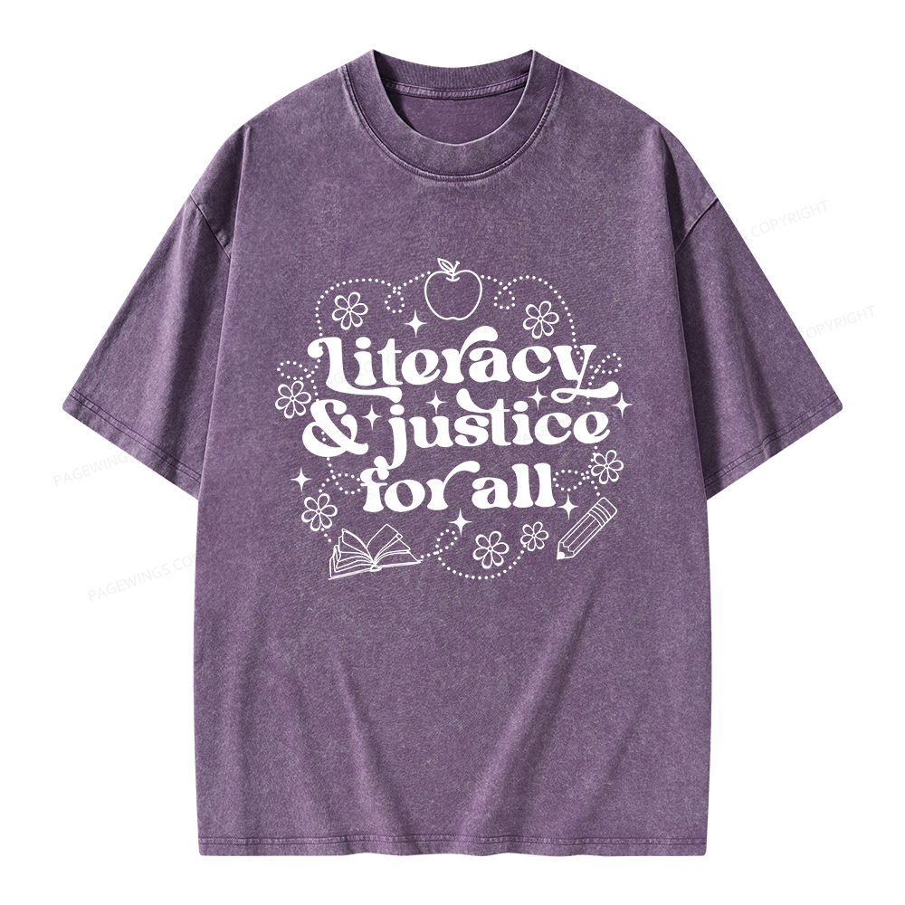 Pagewings Literacy Justice For All Unisex Washed T-shirt