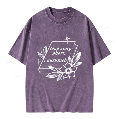 Pagewings Long Story Short I Survived Unisex Washed T-shirt