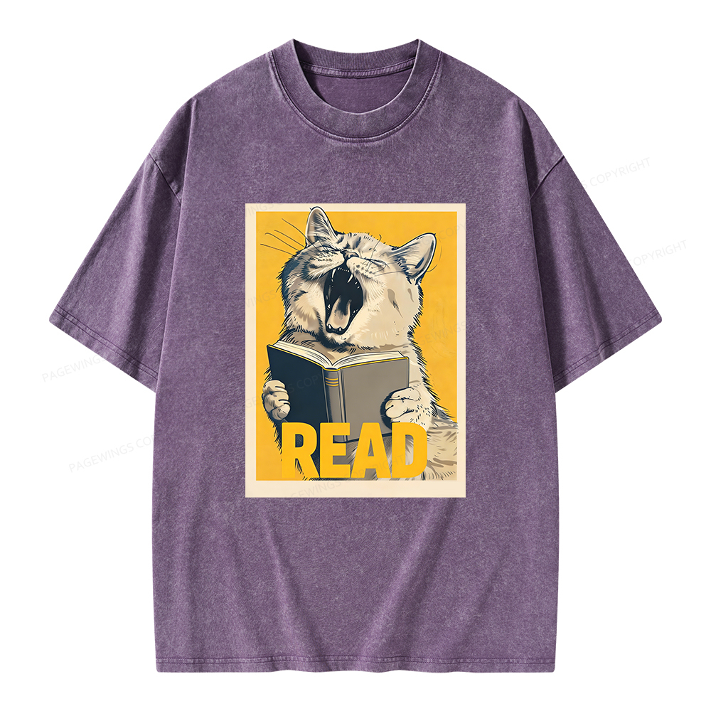 Pagewings Cat Read Books Unisex Washed T-shirt