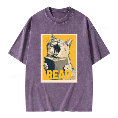 Pagewings Cat Read Books Unisex Washed T-shirt