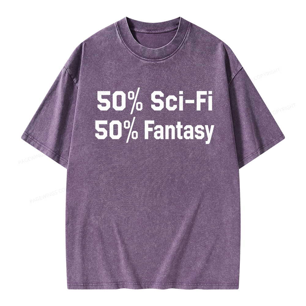 Pagewings 50% Sci-Fi 50% Fantasy Unisex Washed T-shirt