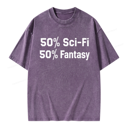 Pagewings 50% Sci-Fi 50% Fantasy Unisex Washed T-shirt