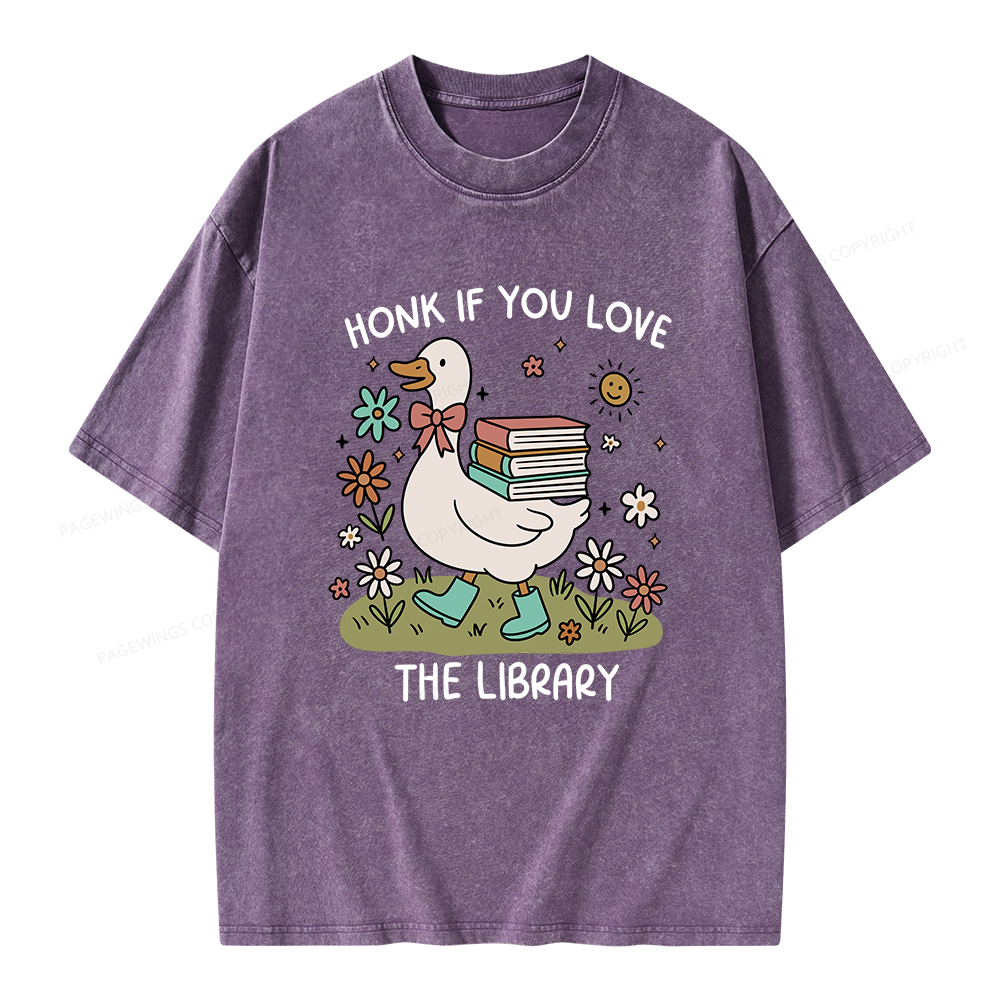 Pagewings Honk If You Love The Library Unisex Washed T-shirt