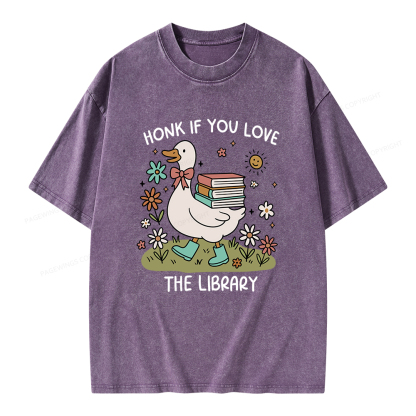 Pagewings Honk If You Love The Library Unisex Washed T-shirt
