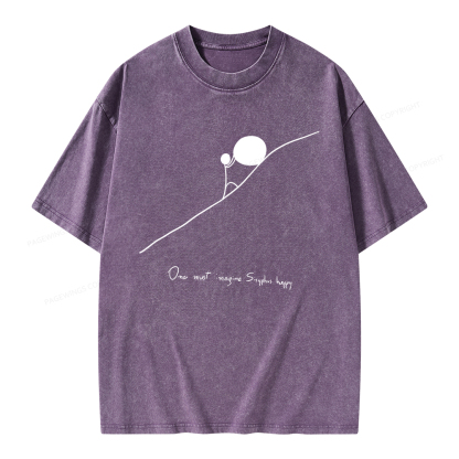 Pagewings One Must Imagine Sisyphus Happy Unisex Washed T-shirt