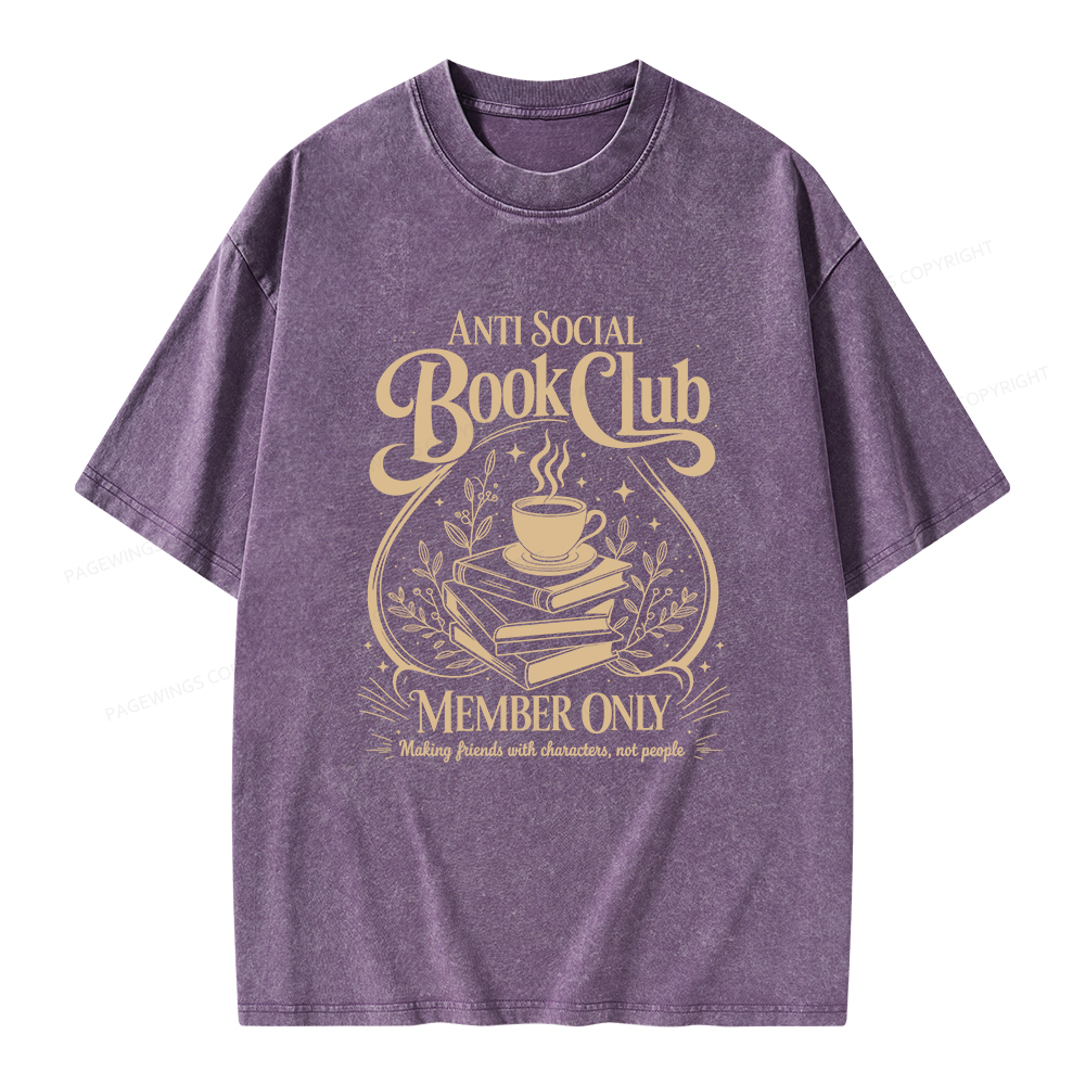 Pagewings Anti Social Book Club Unisex Washed T-shirt
