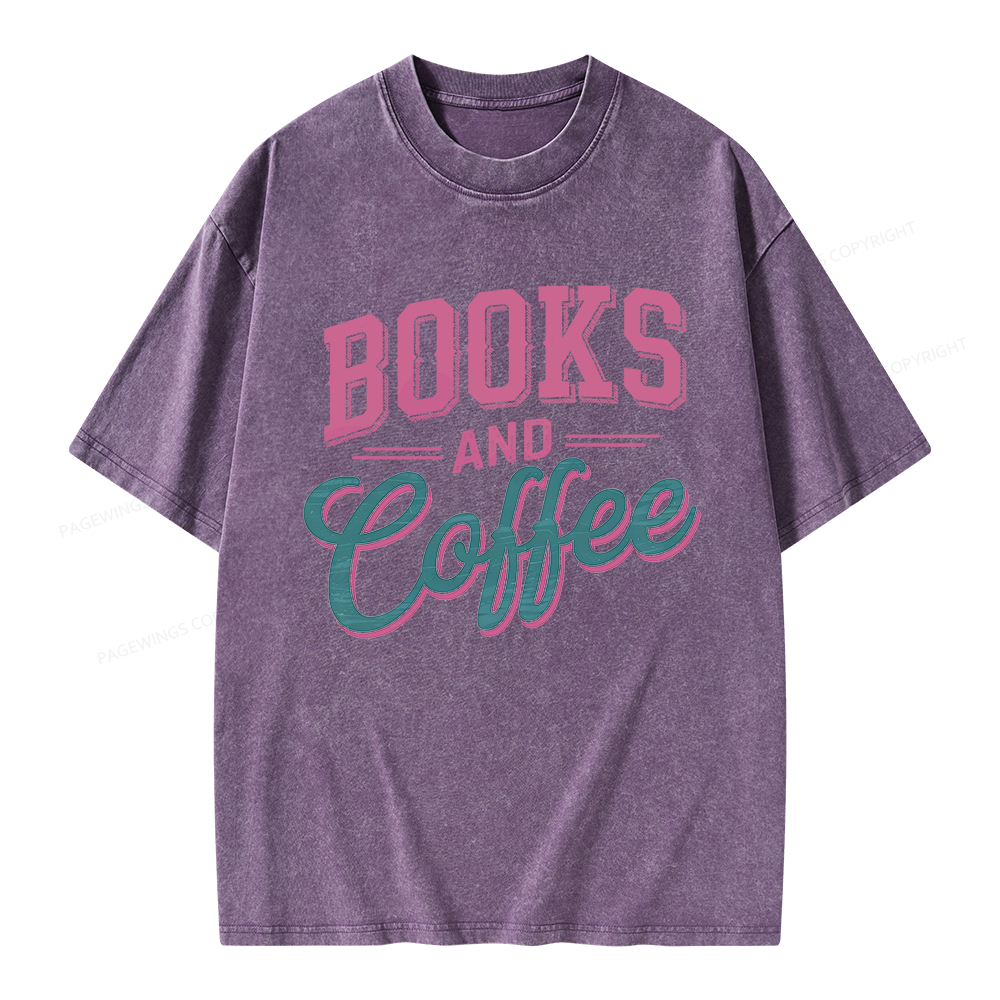 Pagewings Books And Coffee Unisex Washed T-shirt