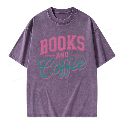 Pagewings Books And Coffee Unisex Washed T-shirt