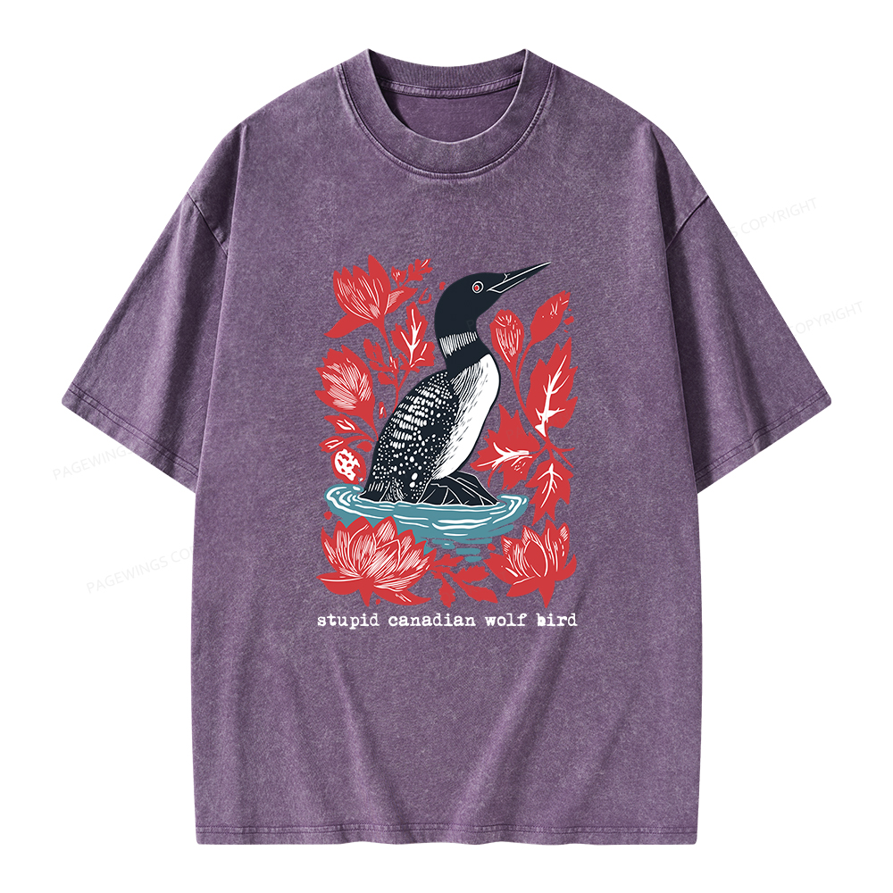 Pagewings Stupid Canadian Wolf Bird Unisex Washed T-shirt