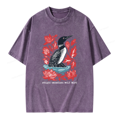Pagewings Stupid Canadian Wolf Bird Unisex Washed T-shirt