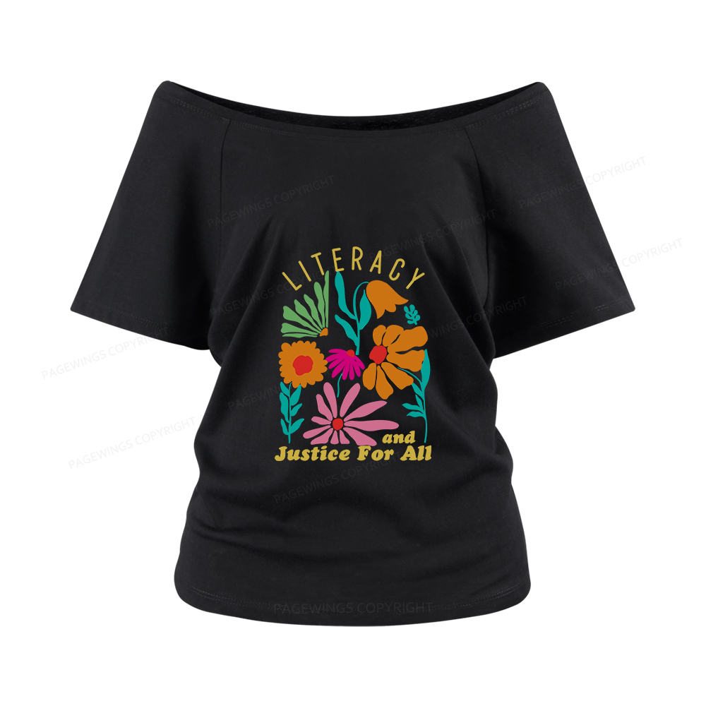 Pagewings Literacy And Justice Women Off Shoulder T-shirts