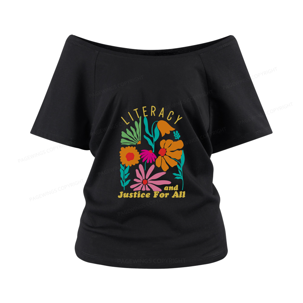 Pagewings Literacy And Justice Women Off Shoulder T-shirts