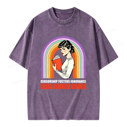 Pagewings Censorship Fosters Ignorance Read Banned Books Unisex Washed T-shirt