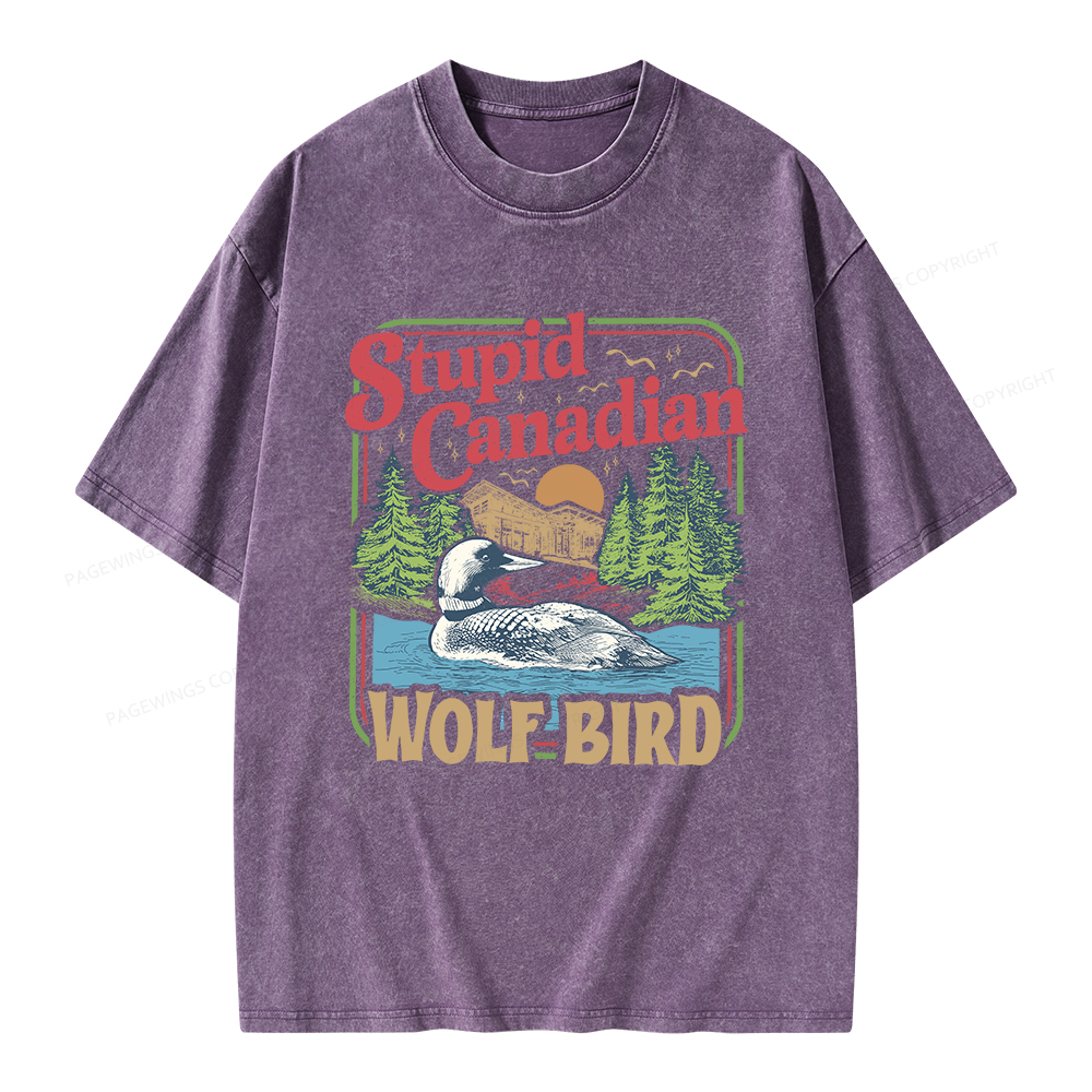 Pagewings Stupid Canadian Wolf Bird Unisex Washed T-shirt