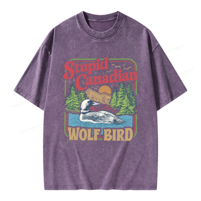 Pagewings Stupid Canadian Wolf Bird Unisex Washed T-shirt