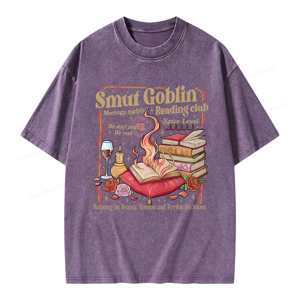 Pagewings Smut Goblin Dark Romance Bookish Unisex Washed T-shirt