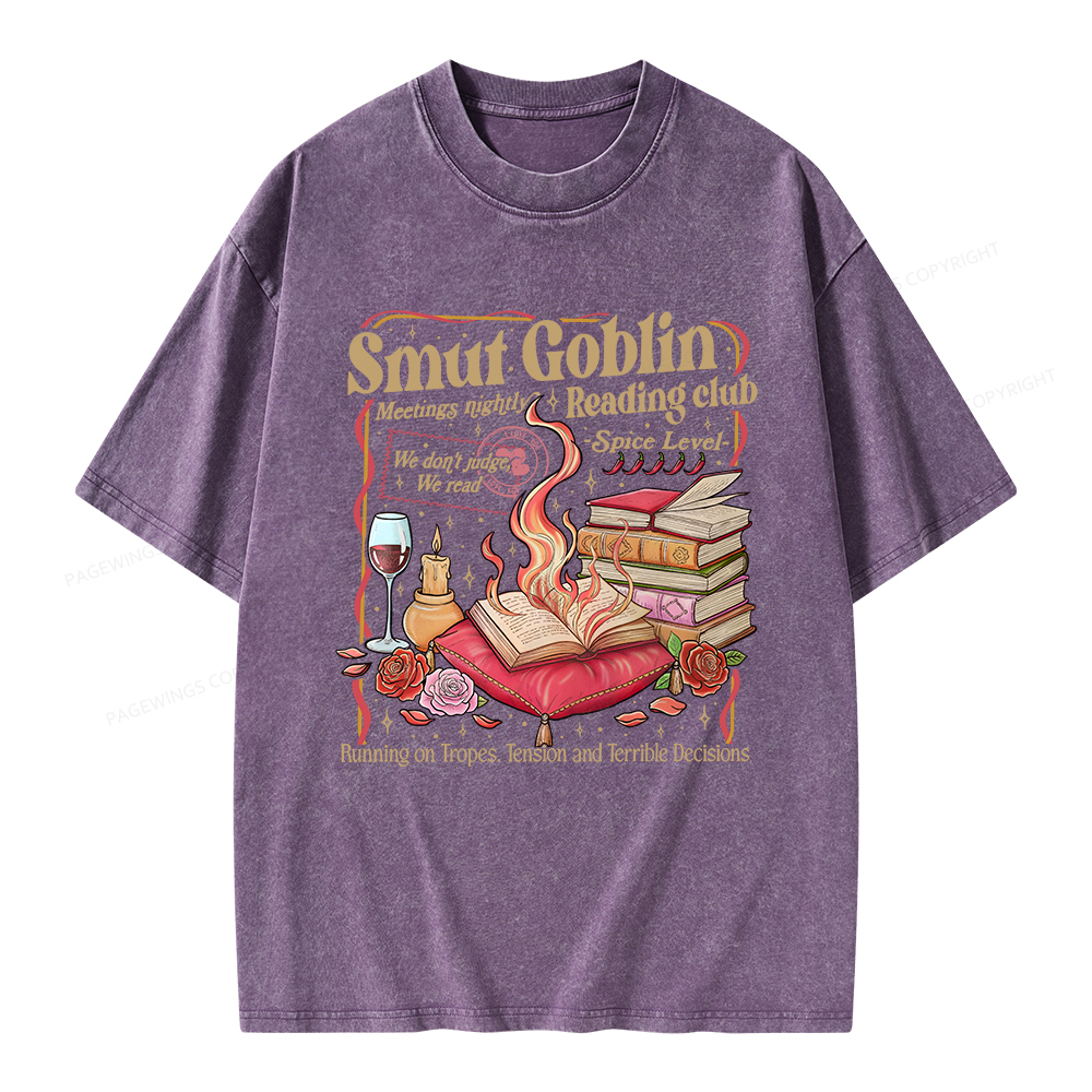Pagewings Smut Goblin Dark Romance Bookish Unisex Washed T-shirt