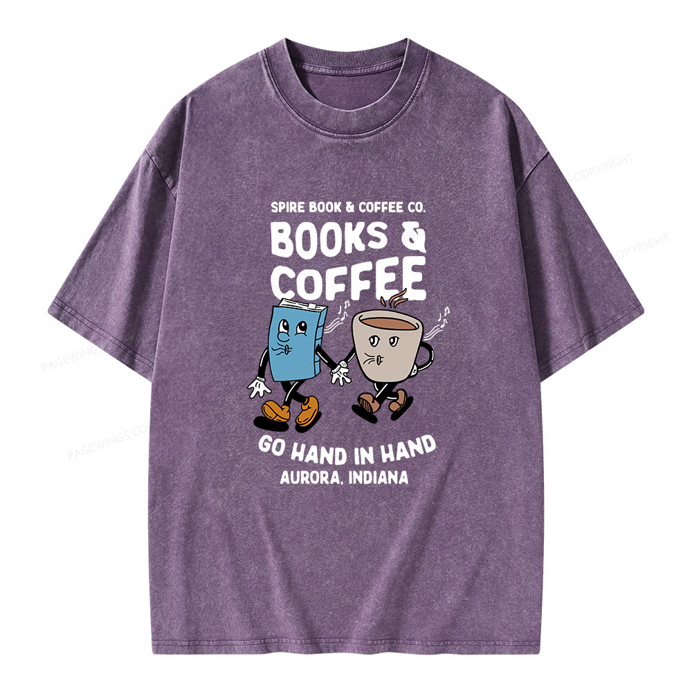 Pagewings Books Coffee Unisex Washed T-shirt