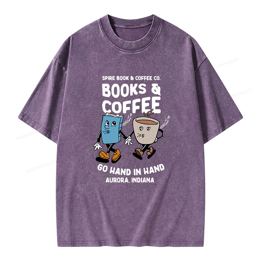 Pagewings Books Coffee Unisex Washed T-shirt